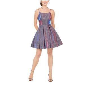 BETSY & ADAM Spaghetti Strap Scoop Neck Mini Party Fit + Flare Dress 12